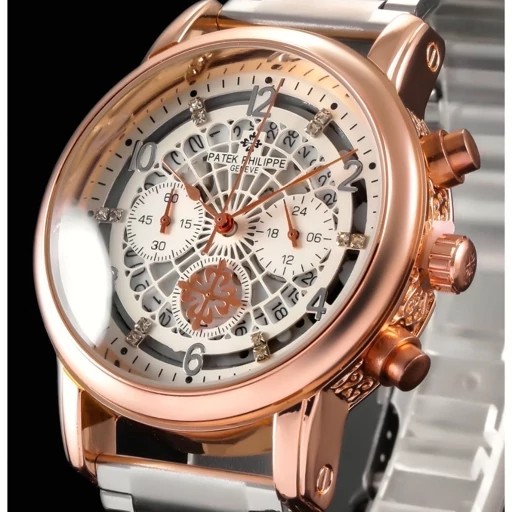 ساعت مچی مردانه 3 موتور فعال کرنوگراف صفحه نمایان قاب حکاکی پتک فیلیپ Patek Philippe