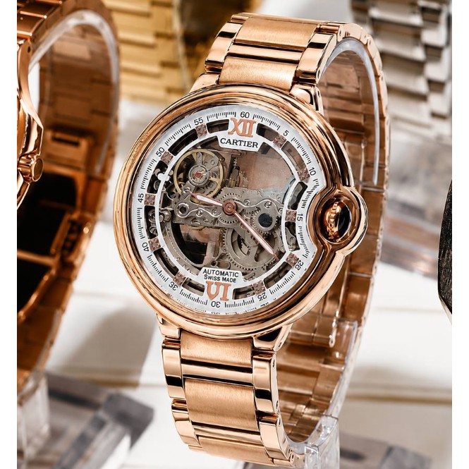ساعت مچی مردانه اتومات موتور خطی اصلی بنداستیل رنگ ثابت قفل اصلی کارتیر Cartier