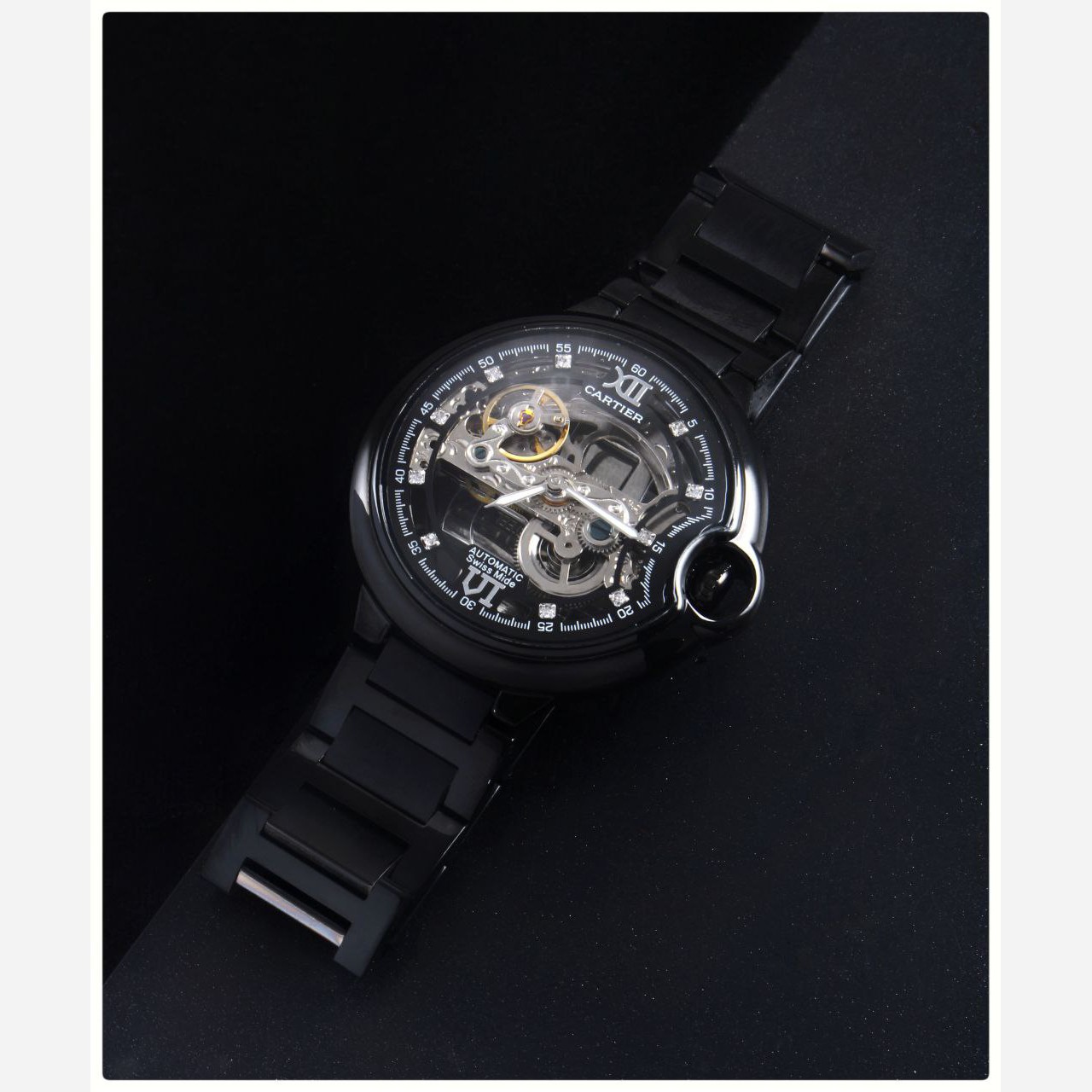 ساعت مچی مردانه اتومات موتور خطی اصلی بنداستیل رنگ ثابت قفل اصلی کارتیر Cartier