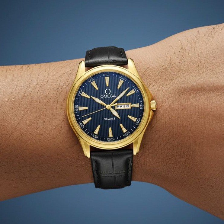 ساعت مچی مردانه دو تقویم بند چرم کلاسیک اومگا Omega