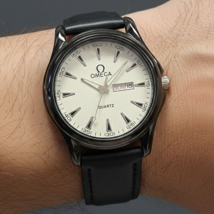 ساعت مچی مردانه دو تقویم بند چرم کلاسیک اومگا Omega