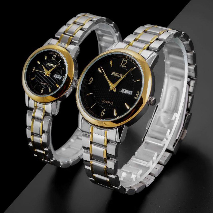 ست زنانه مردانه ساعت مچی دو تقویم بند استیل سیکو موتور ژاپن Seiko5