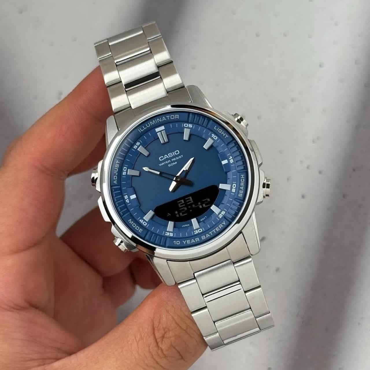 ساعت مچی عقربه ای و دیجیتال کاسیو CASIO صفحه آبی