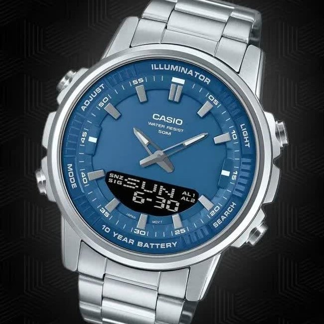 ساعت مچی عقربه ای و دیجیتال کاسیو CASIO صفحه آبی