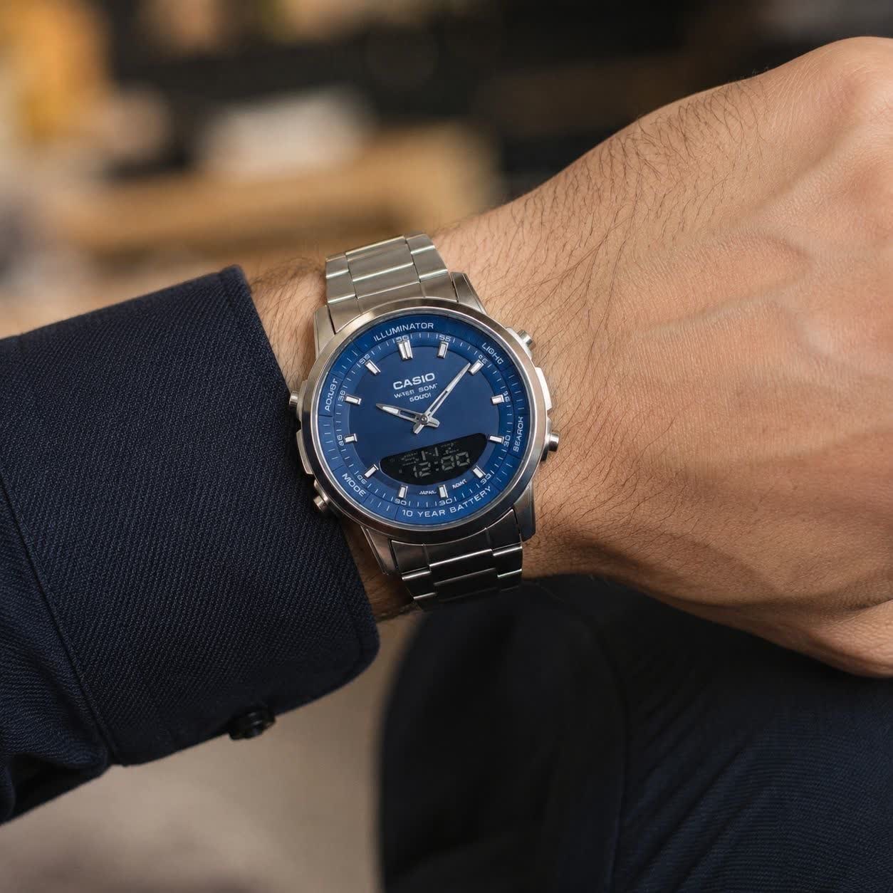 ساعت مچی عقربه ای و دیجیتال کاسیو CASIO صفحه آبی