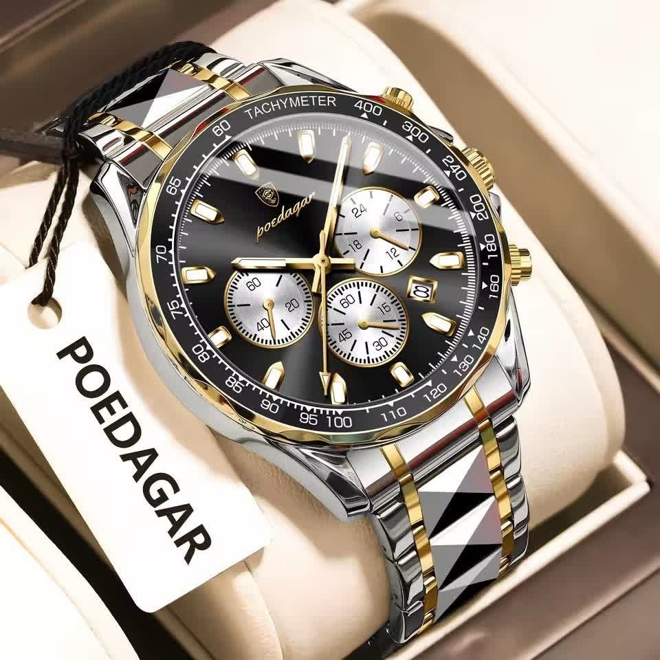 ساعت مچی مردانه کرنوگراف پوداگار POEDAGAR اورجینال صفحه مشکی +