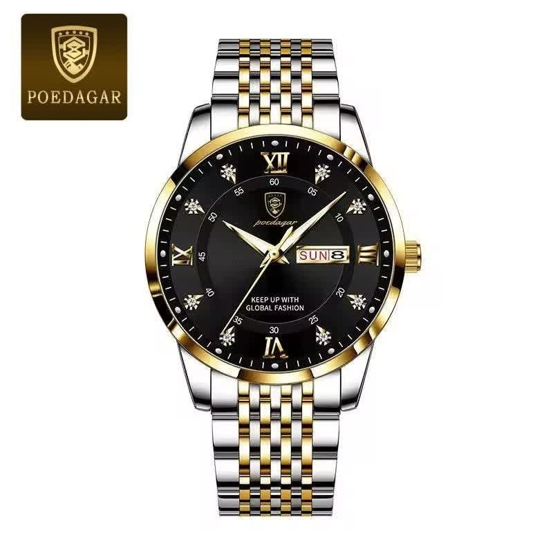 ساعت مچی مردانه پوداگار POEDAGAR اورجینال دو تقویمه صفحه مشکی مدل B2 +