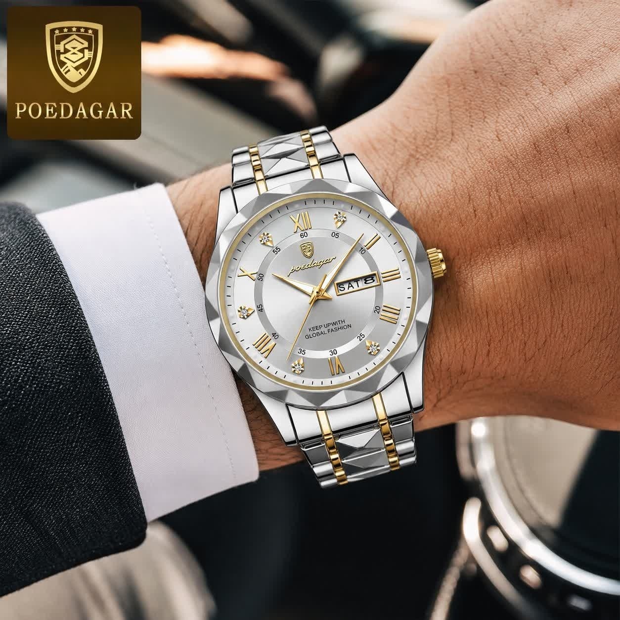 ست ساعت مچی پوداگار POEDAGAR اورجینال دو تقویمه صفحه سفید +