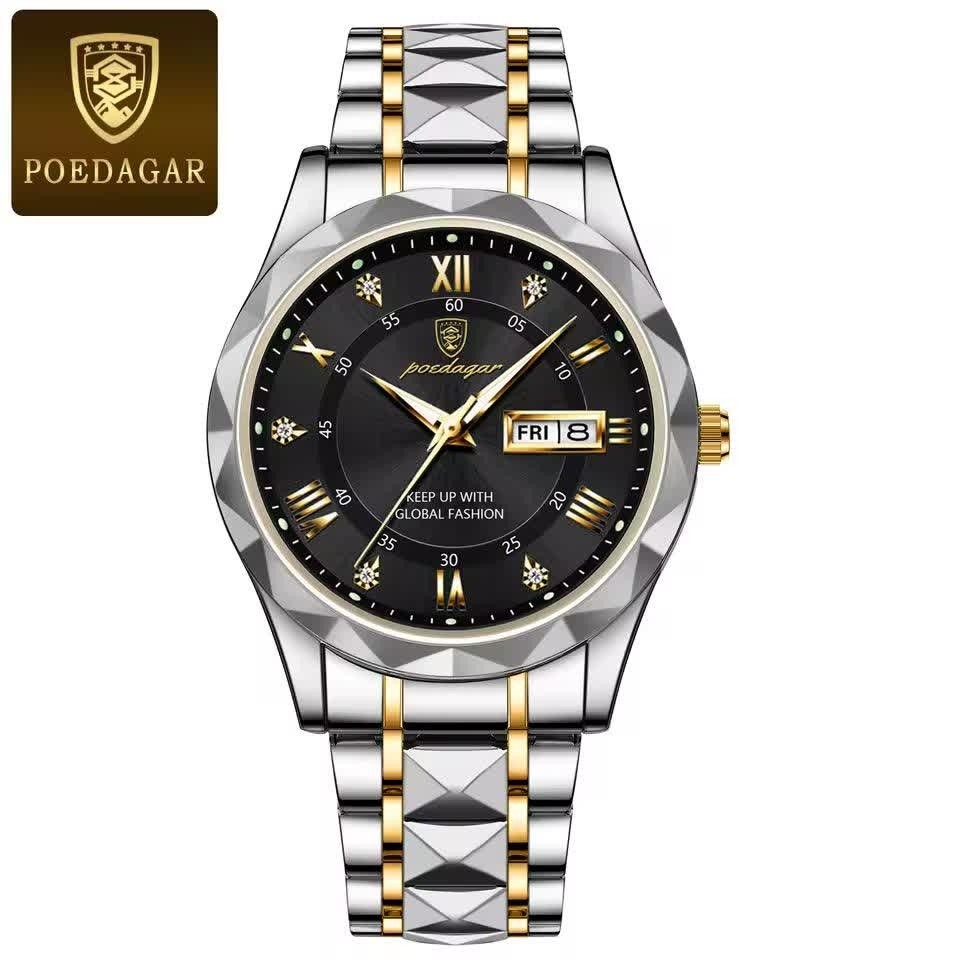 ساعت مچی مردانه پوداگار POEDAGAR اورجینال دو تقویمه صفحه مشکی +