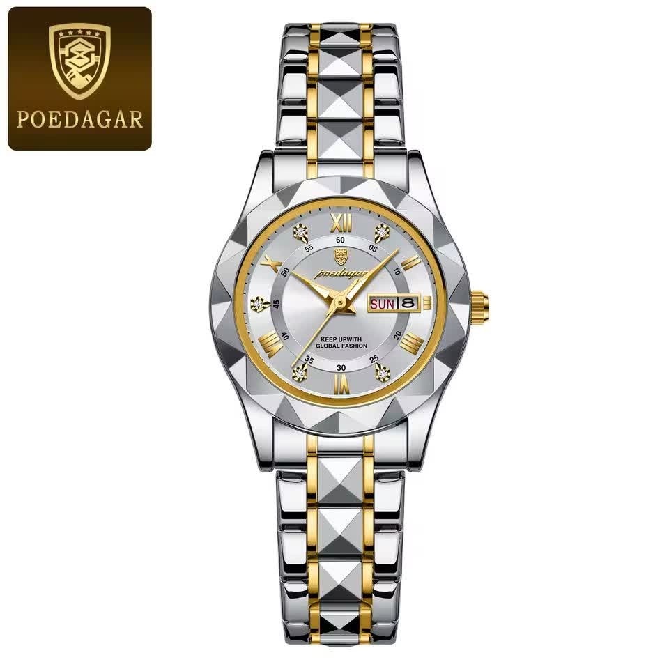ساعت مچی زنانه پوداگار POEDAGAR اورجینال دو تقویمه صفحه سفید +