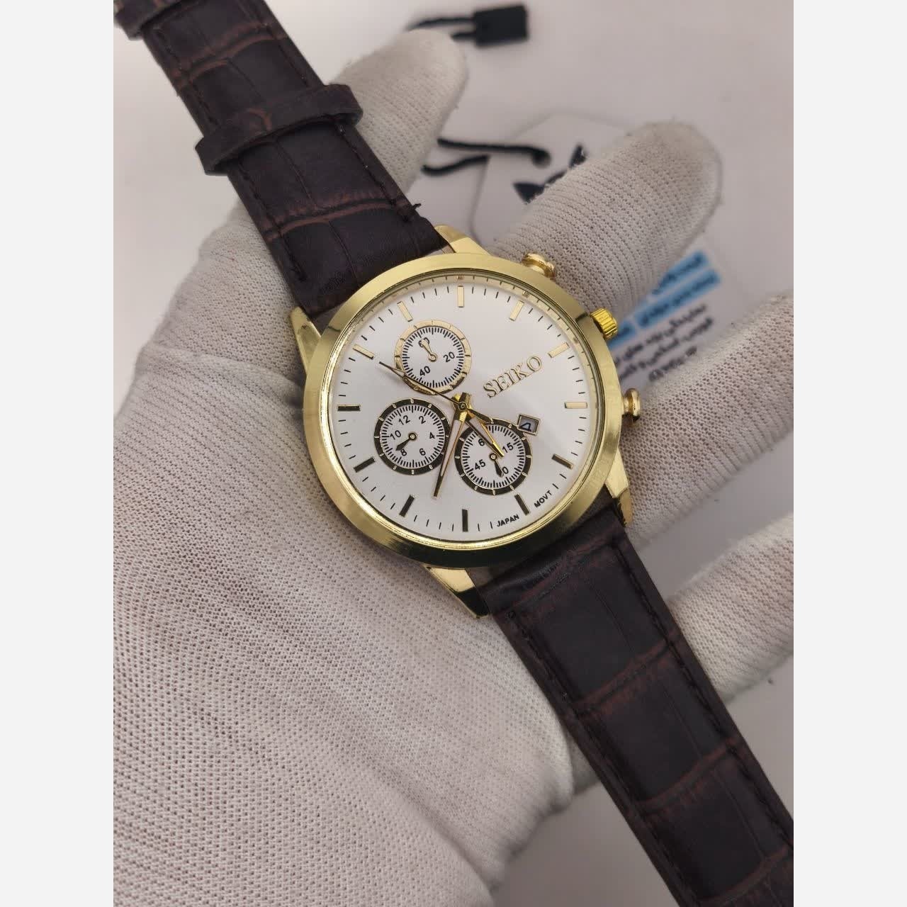 ساعت مچی مردانه سیکو SEIKO طرح سه موتوره بند چرمی