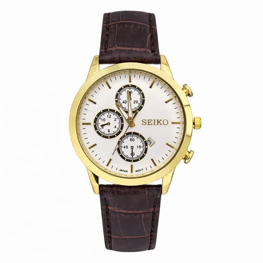 ساعت مچی مردانه سیکو SEIKO بند چرم قهوه ای صفحه سفید