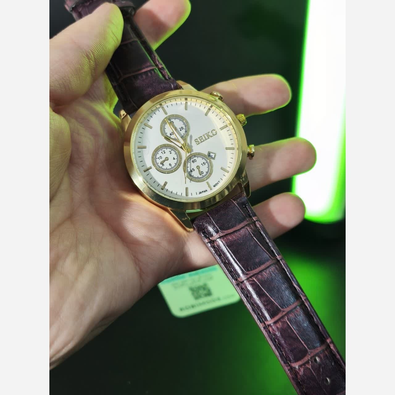 ساعت مچی مردانه سیکو SEIKO بند چرم قهوه ای صفحه سفید