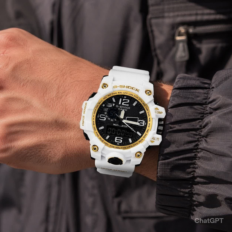 ساعت مچی مردانه عقربه ای و دیجیتال کاسیو جیشاک CASIO G-SHOOK مدل5 سفید