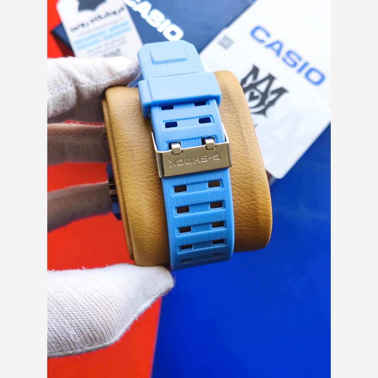 ساعت مچی مردانه عقربه ای و دیجیتال کاسیو جیشاک CASIO G-SHOOK مدل7 آبی کمرنگ