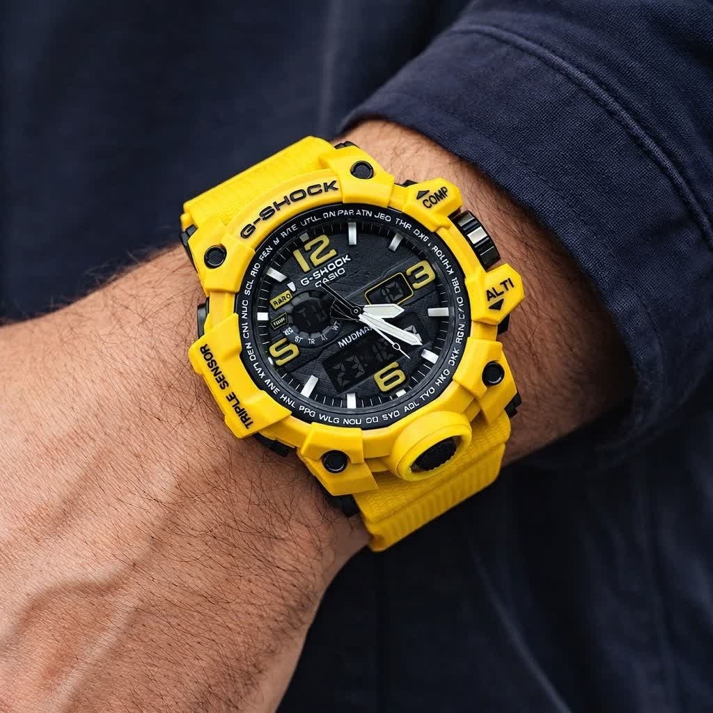 ساعت مچی مردانه عقربه ای و دیجیتال کاسیو جیشاک CASIO G-SHOOK مدل9 زرد