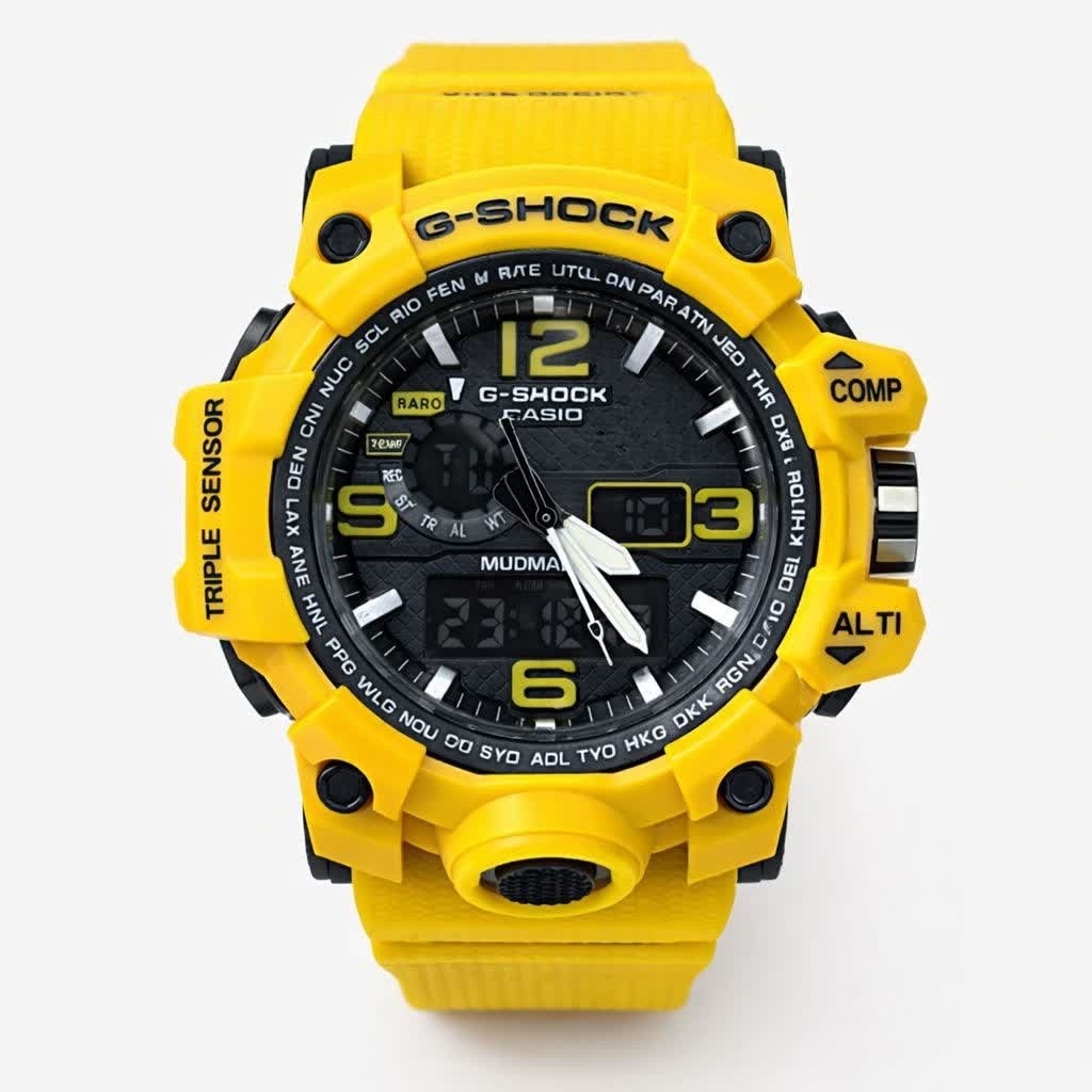 ساعت مچی مردانه عقربه ای و دیجیتال کاسیو جیشاک CASIO G-SHOOK مدل9 زرد