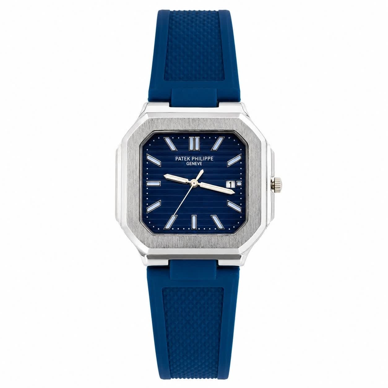 ساعت مچی عقربه ای مردانه پتک فیلیپ PATEKPHILIPPE سرمه ای نقره ای مربعی