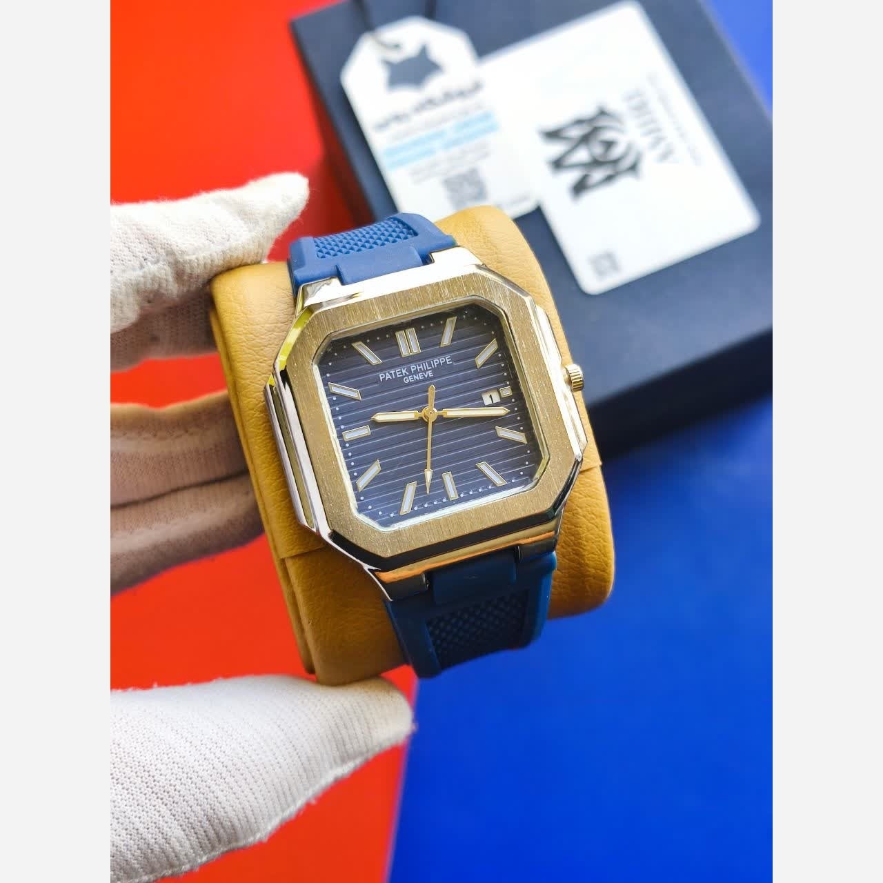 ساعت مچی عقربه ای مردانه پتک فیلیپ PATEKPHILIPPE سرمه ای نقره ای مربعی