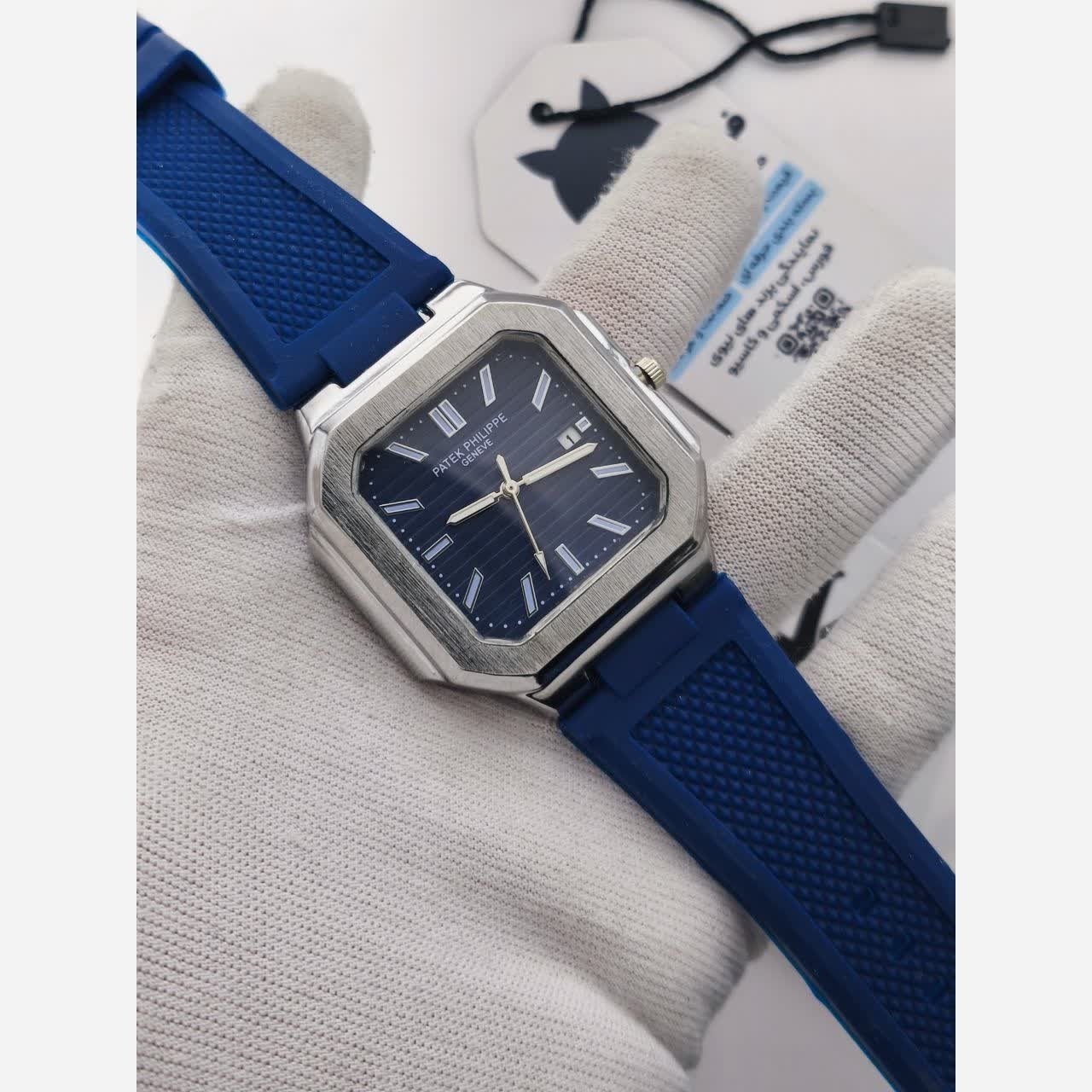 ساعت مچی عقربه ای مردانه پتک فیلیپ PATEKPHILIPPE سرمه ای نقره ای مربعی