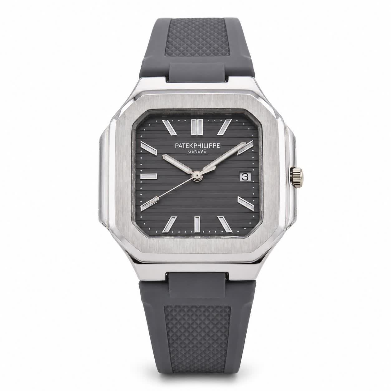 ساعت مچی عقربه ای مردانه پتک فیلیپ PATEKPHILIPPE طوسی نقره ای مربعی