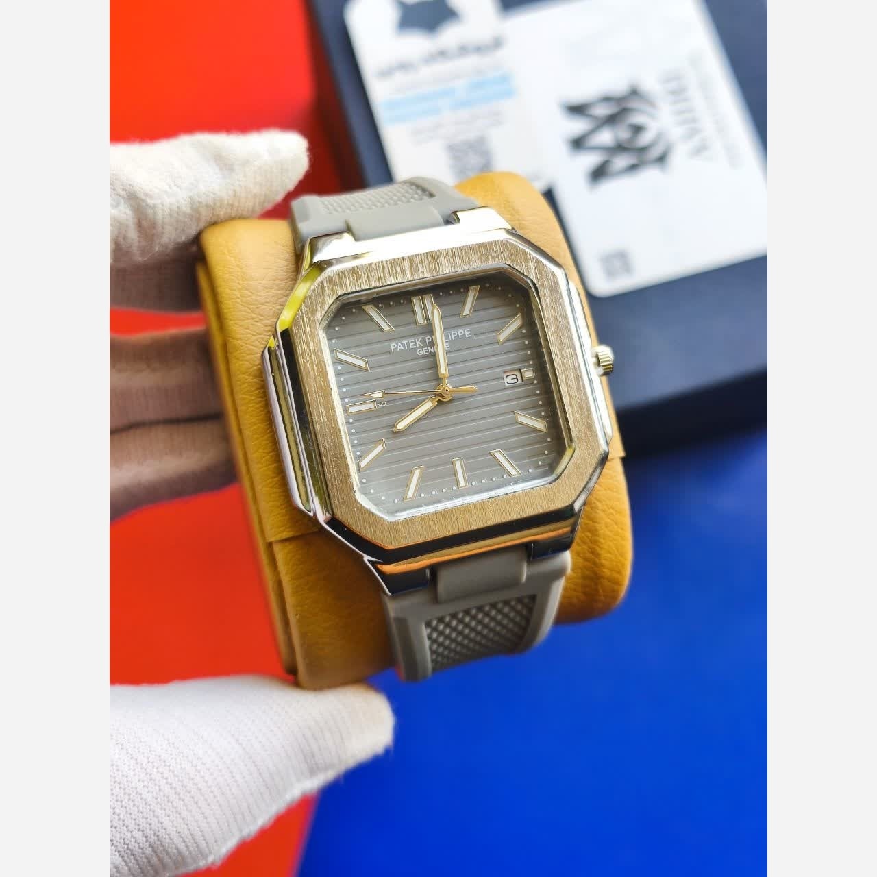 ساعت مچی عقربه ای مردانه پتک فیلیپ PATEKPHILIPPE طوسی نقره ای مربعی