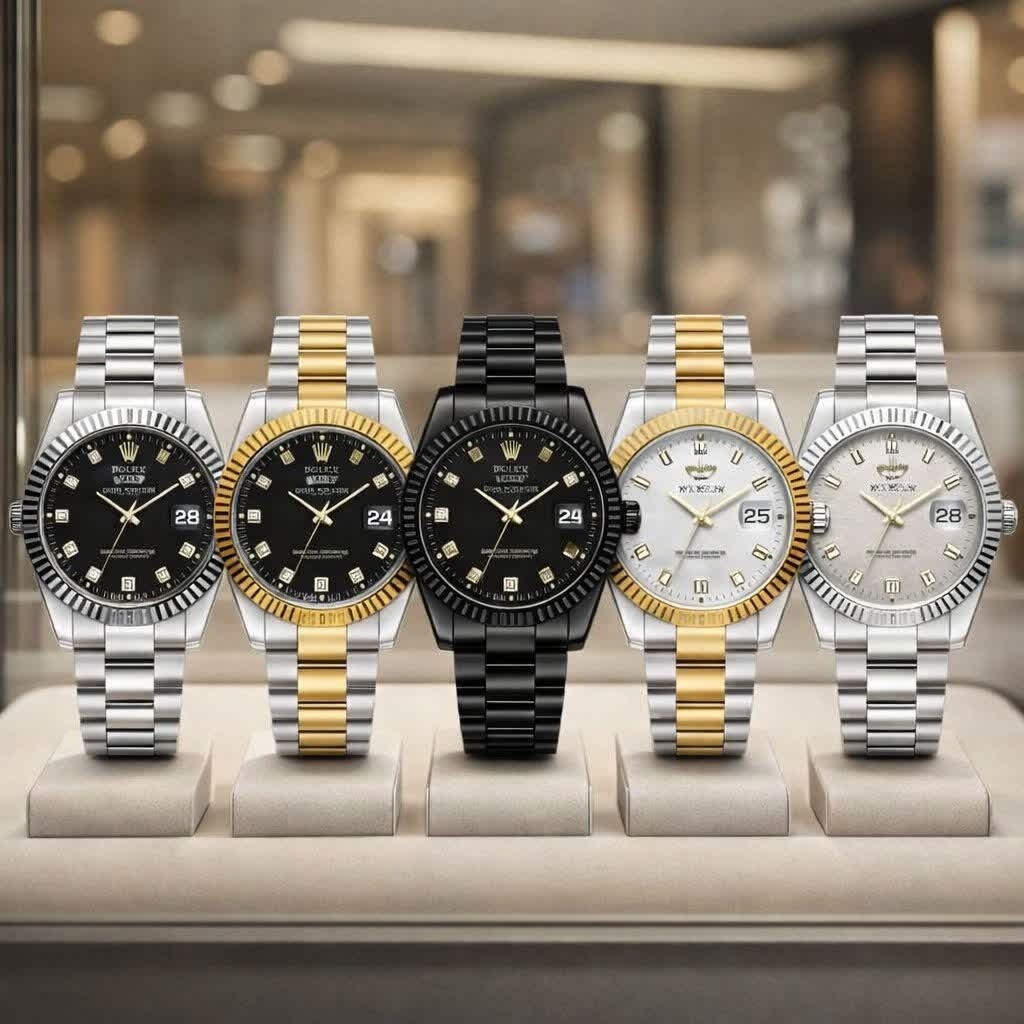 ساعت مچی زنانه رولکس ROLEX دو تقویمه نقره ای مشکی