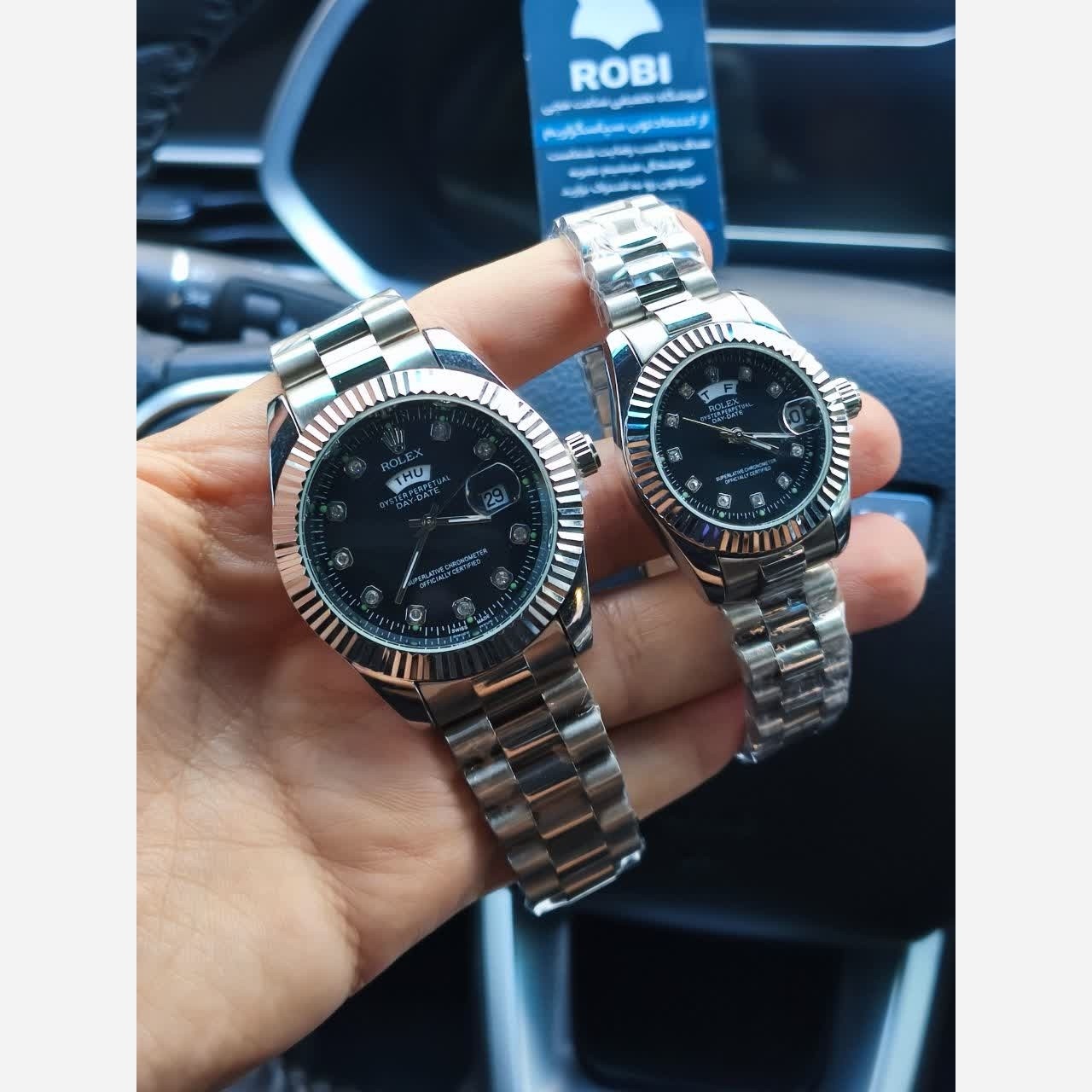 ساعت مچی زنانه رولکس ROLEX دو تقویمه نقره ای مشکی