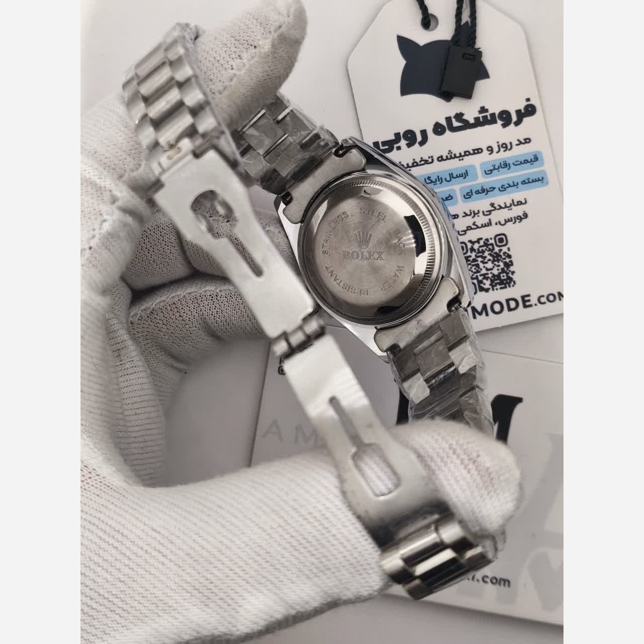 ساعت مچی زنانه رولکس ROLEX دو تقویمه نقره ای سفید