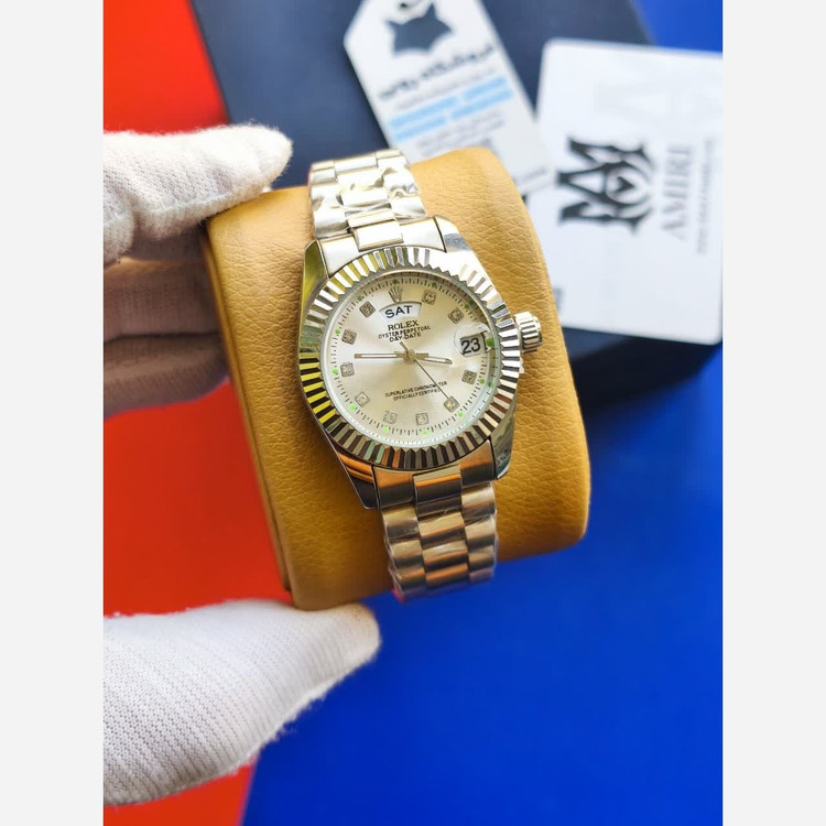 ساعت مچی زنانه رولکس ROLEX دو تقویمه نقره ای سفید