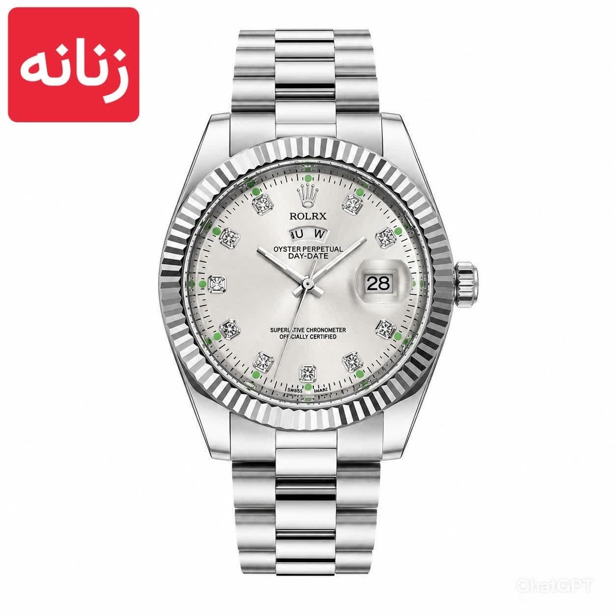 ساعت مچی زنانه رولکس ROLEX دو تقویمه نقره ای سفید