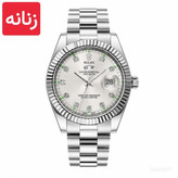 ساعت مچی زنانه رولکس ROLEX دو تقویمه نقره ای سفید