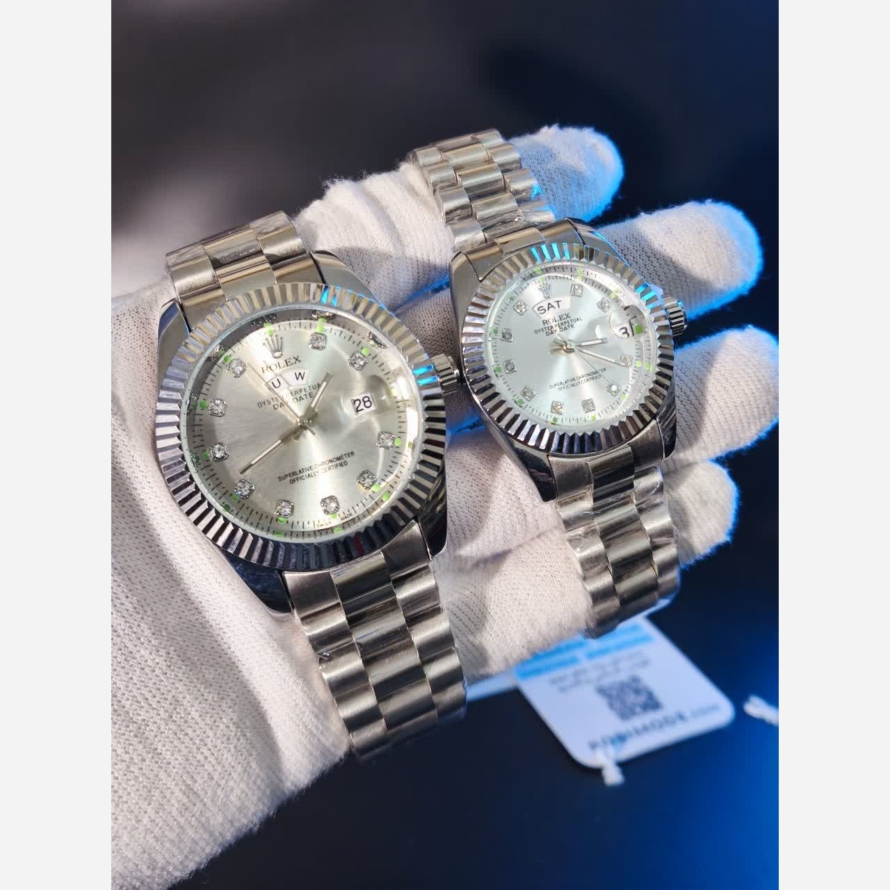 ساعت مچی زنانه رولکس ROLEX دو تقویمه نقره ای سفید