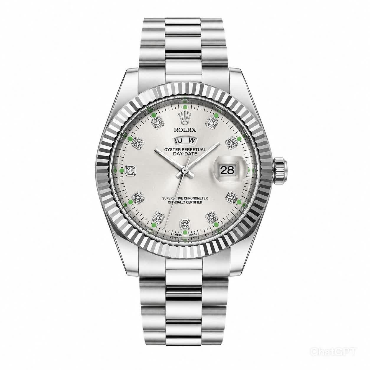 ساعت مچی مردانه رولکس ROLEX دو تقویمه نقره ای سفید