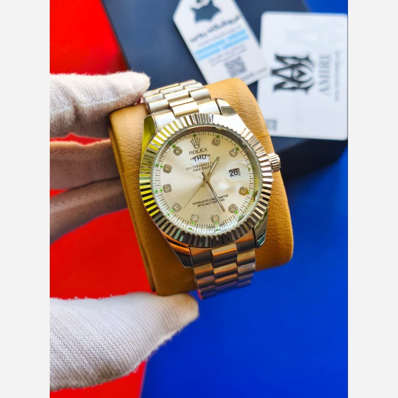 ساعت مچی مردانه رولکس ROLEX دو تقویمه نقره ای سفید
