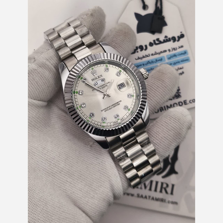 ساعت مچی مردانه رولکس ROLEX دو تقویمه نقره ای سفید