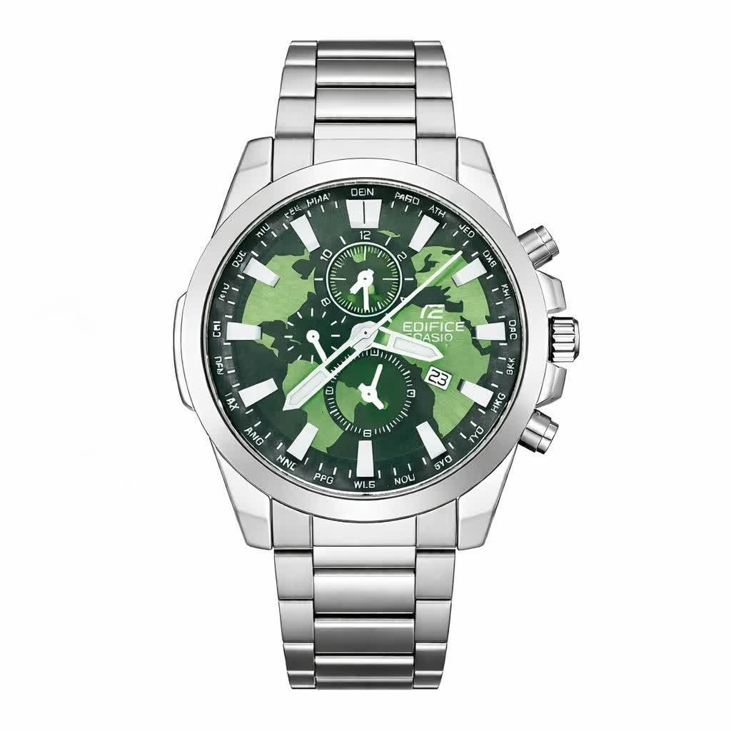 ساعت مچی مردانه کاسیو CASIO EDIFICE موتور ژاپن صفحه سبز دور نقره ای