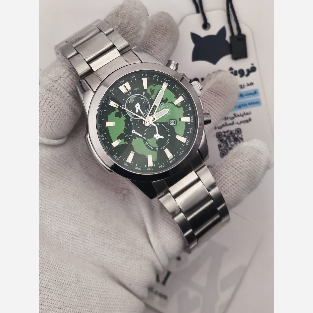 ساعت مچی مردانه کاسیو CASIO EDIFICE موتور ژاپن صفحه سبز دور نقره ای