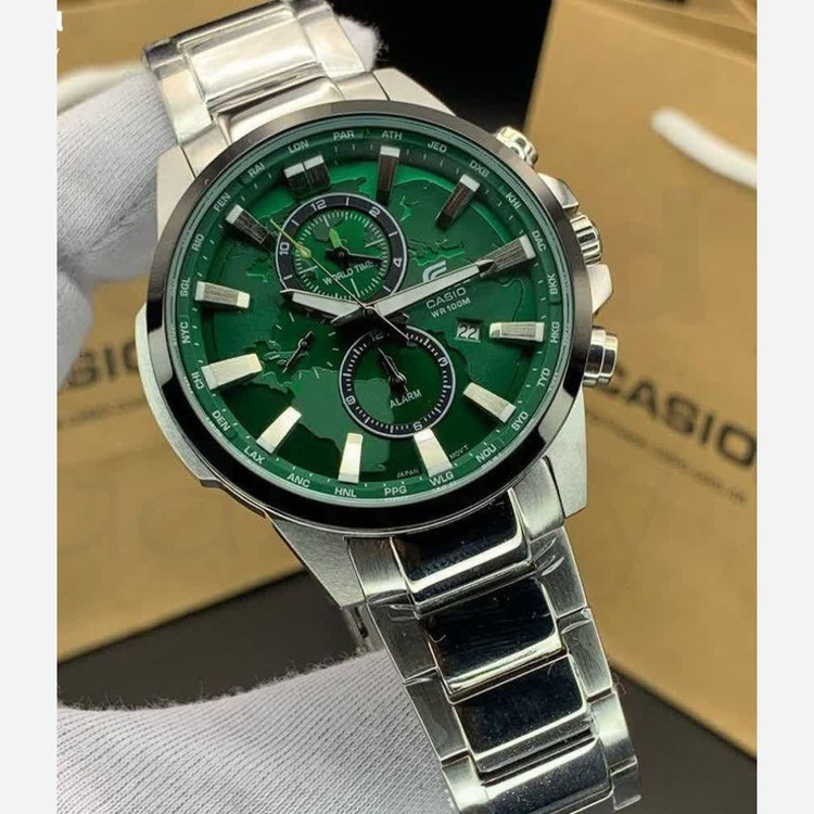 ساعت مچی مردانه کاسیو CASIO EDIFICE موتور ژاپن صفحه سبز دور مشکی