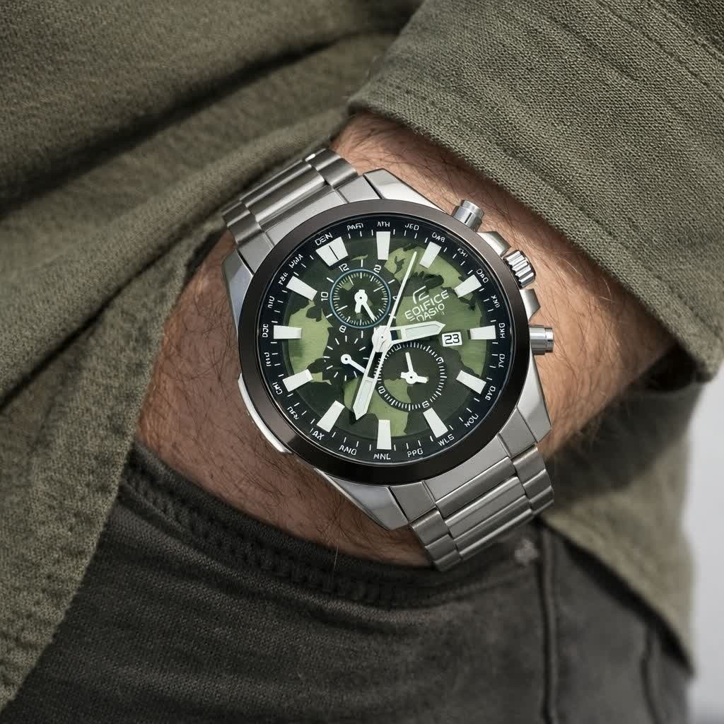 ساعت مچی مردانه کاسیو CASIO EDIFICE موتور ژاپن صفحه سبز دور مشکی