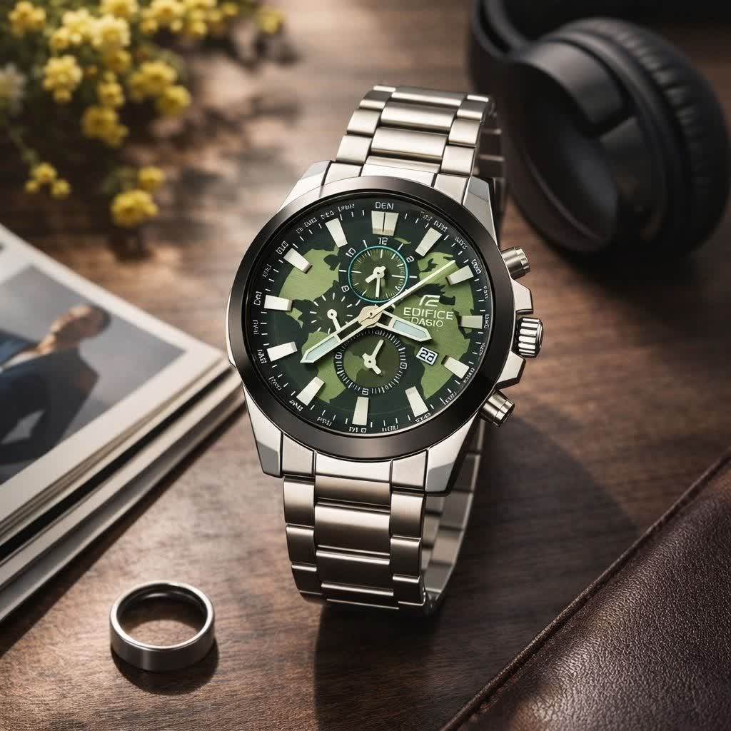 ساعت مچی مردانه کاسیو CASIO EDIFICE موتور ژاپن صفحه سبز دور مشکی