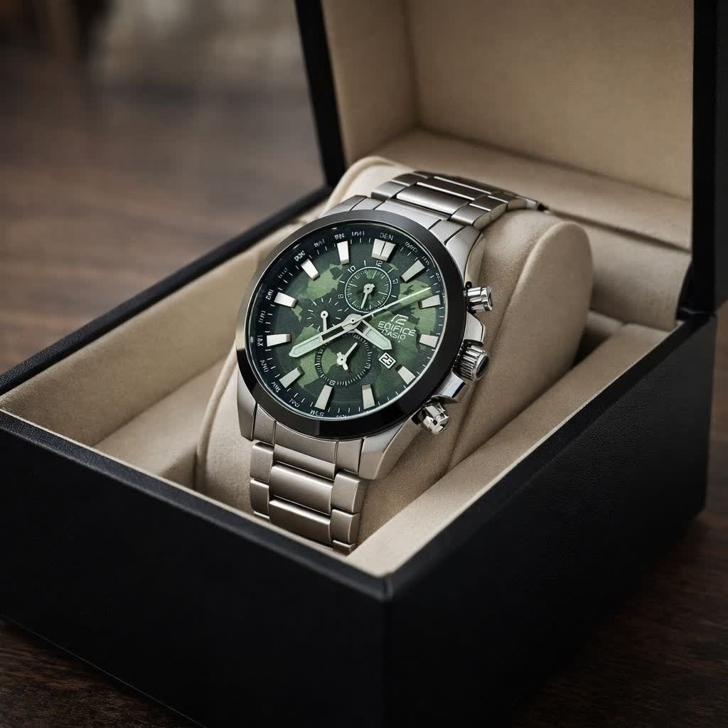 ساعت مچی مردانه کاسیو CASIO EDIFICE موتور ژاپن صفحه سبز دور مشکی
