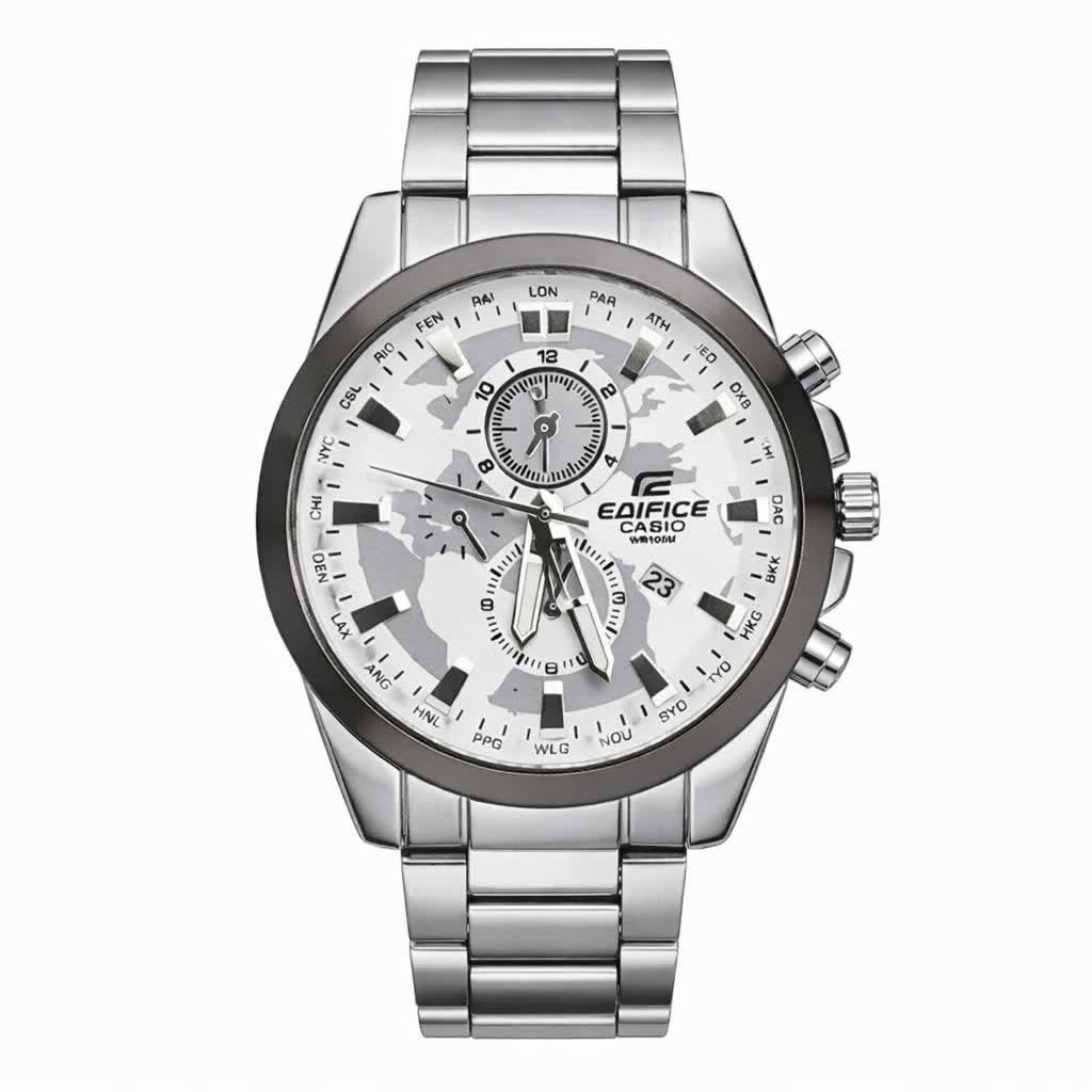 ساعت مچی مردانه کاسیو CASIO EDIFICE موتور ژاپن صفحه سفید دور مشکی
