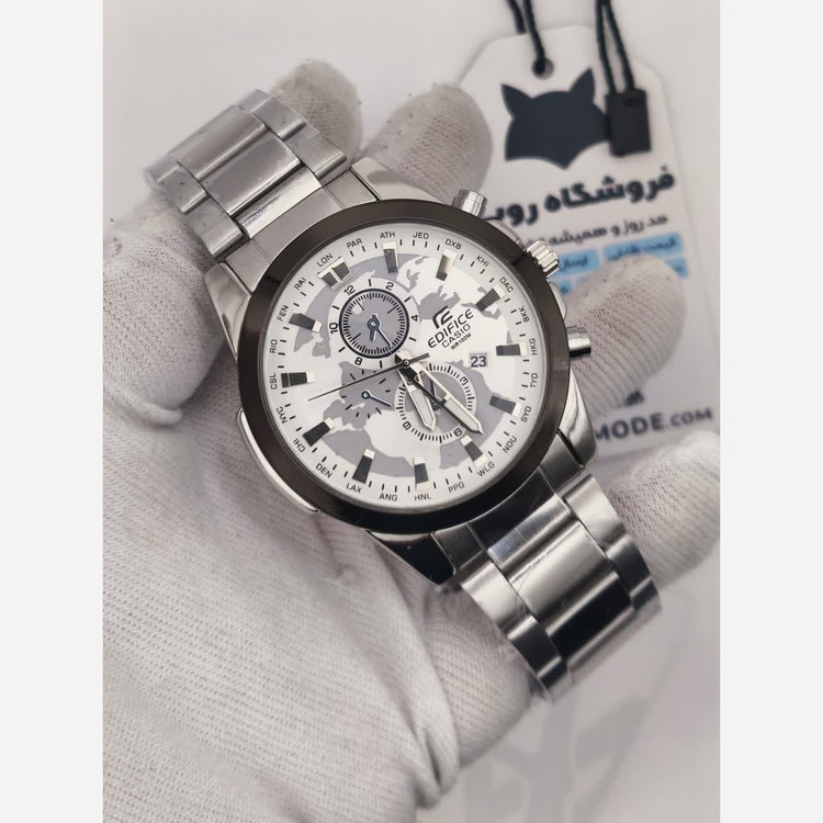 ساعت مچی مردانه کاسیو CASIO EDIFICE موتور ژاپن صفحه سفید دور مشکی