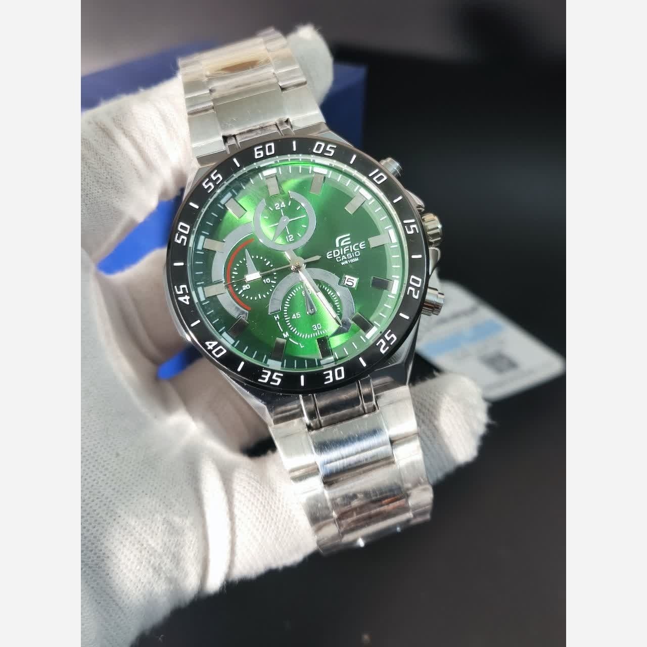 ساعت مچی مردانه کاسیو CASIO EDIFICE موتور ژاپنی صفحه سبز دور مشکی