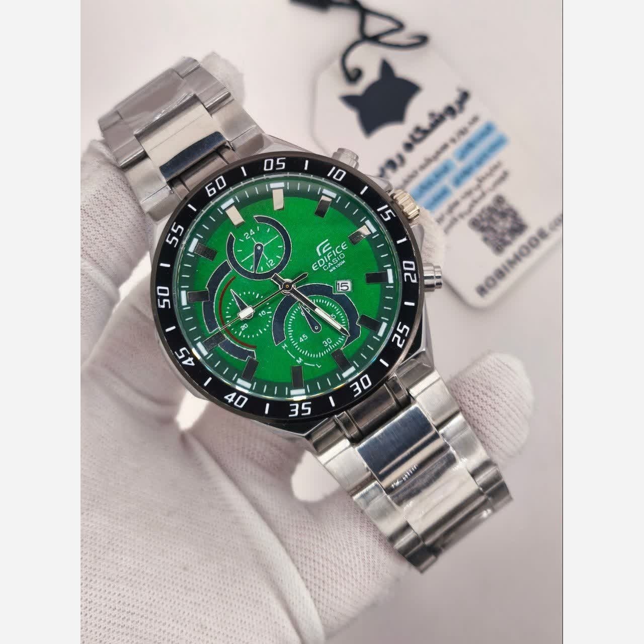 ساعت مچی مردانه کاسیو CASIO EDIFICE موتور ژاپنی صفحه سبز دور مشکی