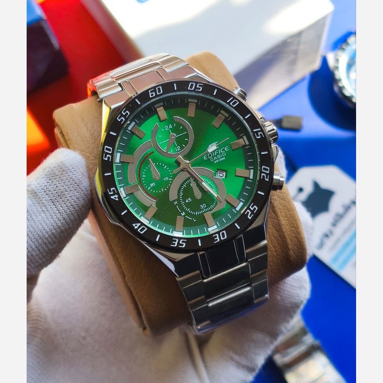 ساعت مچی مردانه کاسیو CASIO EDIFICE موتور ژاپنی صفحه سبز دور مشکی