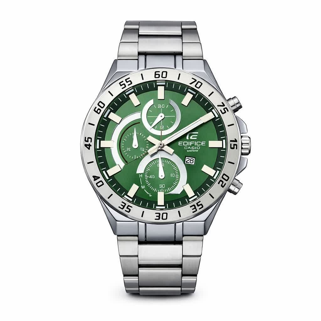 ساعت مچی مردانه کاسیو CASIO EDIFICE موتور ژاپنی صفحه سبز دور سفید