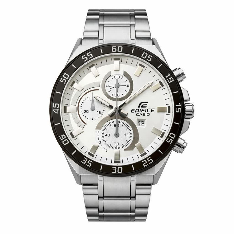 ساعت مچی مردانه کاسیو CASIO EDIFICE موتور ژاپنی صفحه سفید دور مشکی