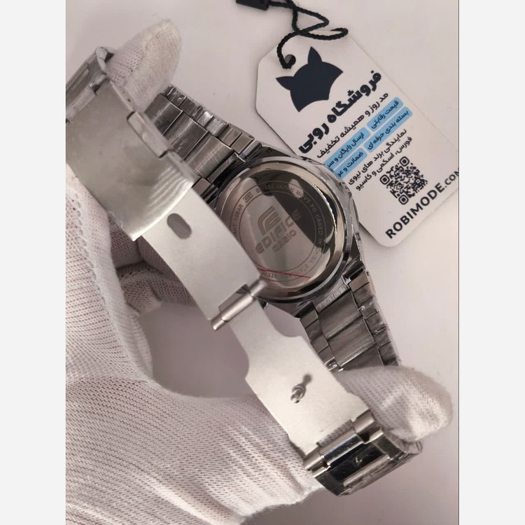 ساعت مچی مردانه کاسیو CASIO EDIFICE موتور ژاپنی صفحه سفید دور مشکی